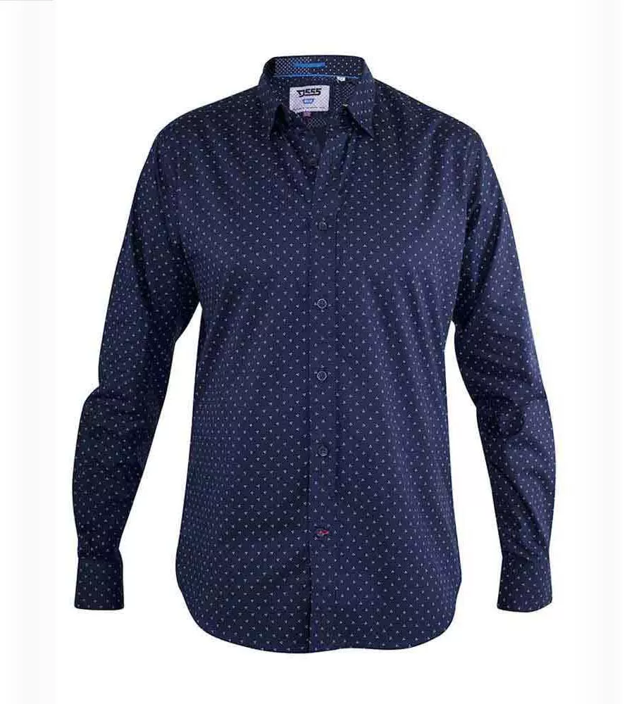 D555 Mens Navy Long Sleeve Printed Shirt (AUGUSTA)